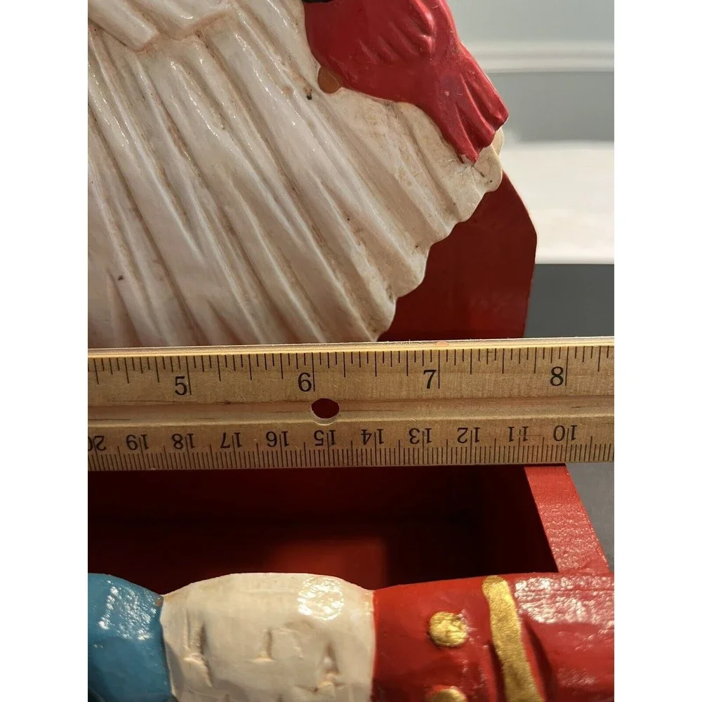 Old Fashioned Traditional Santa & Cardinal Painted Wood Card Box farmhouse